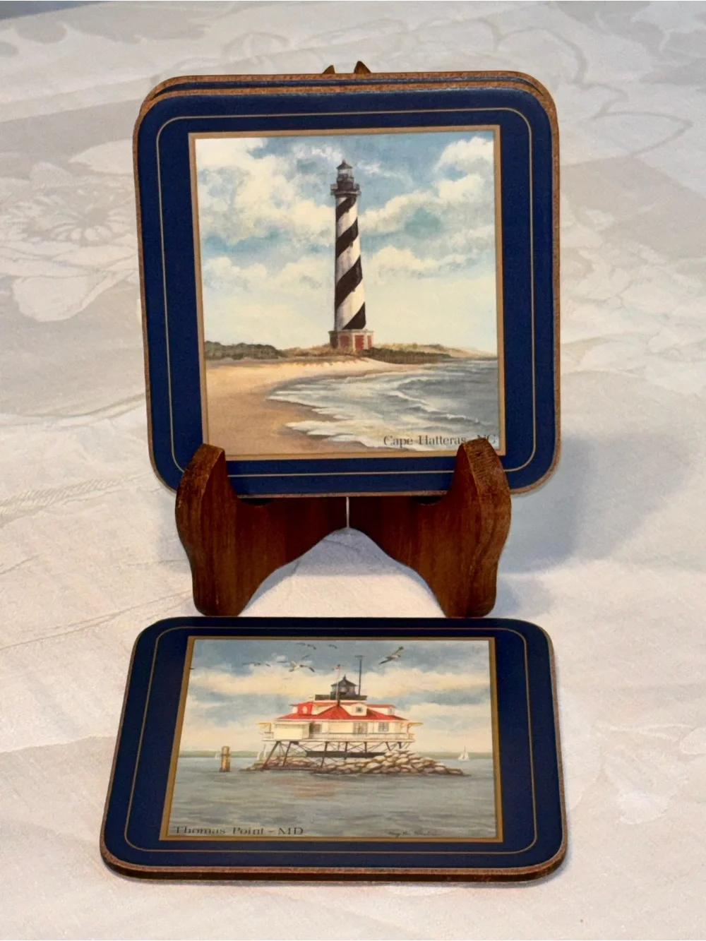 Vintage Pimpernel Lighthouse Coasters Set of 4 Cork Back Made in England